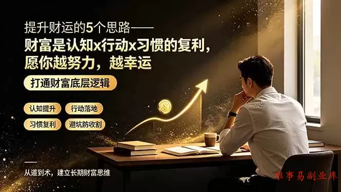 （19233期）付费文章：提升财运的5个思路——财富是认知x行动x习惯的复利，愿你越努力，越幸运-难事易副业库