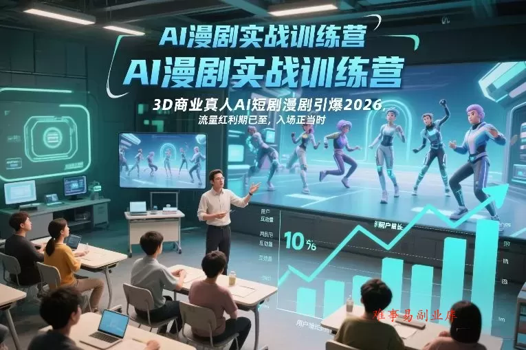AI漫剧实战训练营，3D商业真人AI短剧漫剧引爆2026，流量红利期已至，入场正当时-难事易副业库