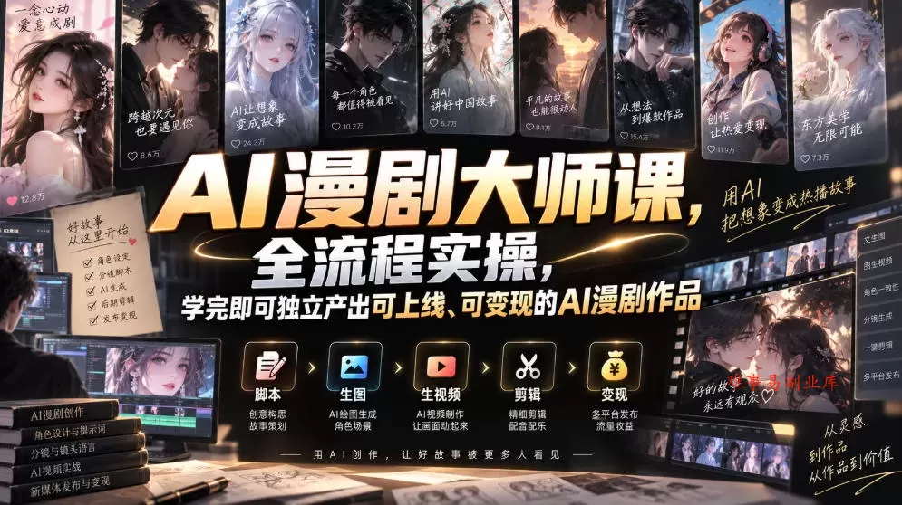 AI漫剧大师课，全流程实操，学完即可独立产出可上线、可变现的AI漫剧作品-难事易副业库
