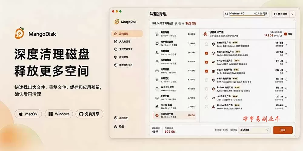 （19894期）在Gtihub上做出10万 stars 的大神，又发布新项目了！一键让磁盘更干净，开源免费清理工具 MangoDisk