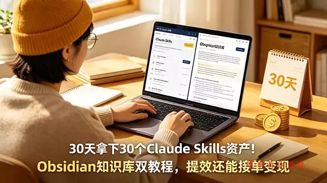 30天拿下30个Claude Skills资产！Obsidian知识库双教程，提效还能接单变现-难事易副业库