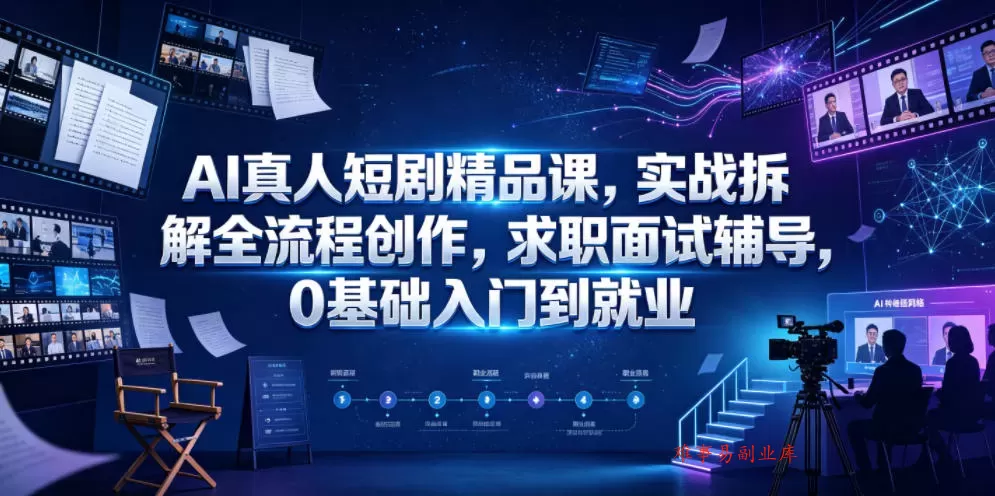 AI真人短剧精品课，实战拆解全流程创作，求职面试辅导，0基础入门到就业-难事易副业库