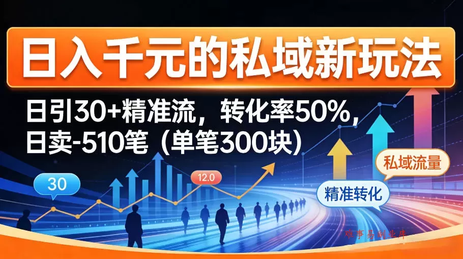 日入千米的私域新玩法：日引30＋精准流，转化率50%，日卖5-10笔（单笔300米）-难事易副业库