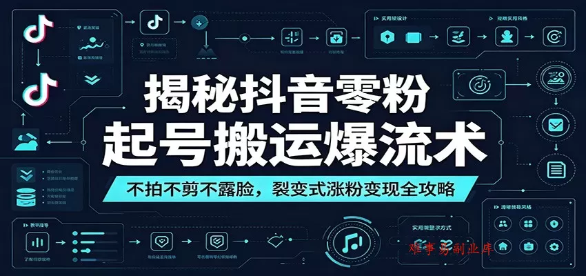 揭秘抖音零粉起号搬运爆流术：不拍不剪不露脸，裂变式涨粉变现全攻略-难事易副业库