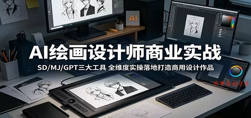 AI绘画设计师商业实战：SD/MJ/GPT三大工具，全维度实操落地打造商用设计作品-难事易副业库