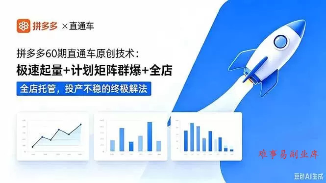 （18921期）拼多多60期直通车原创技术：极速起量+计划矩阵群爆+全店托管，投产不稳的终极解法-难事易副业库