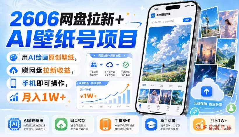 2606网盘拉新+AI壁纸号项目，用AI绘画原创壁纸，賺网盘拉新收益，手机即可操作，月入1W+-难事易副业库