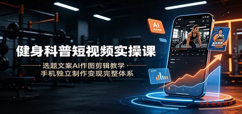 健身科普短视频实操课：选题文案AI作图剪辑教学，手机独立制作变现完整体系-难事易副业库