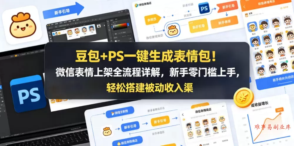 豆包+PS一键生成表情包！微信表情上架全流程详解，新手零门槛上手，轻松搭建被动收入渠道-难事易副业库