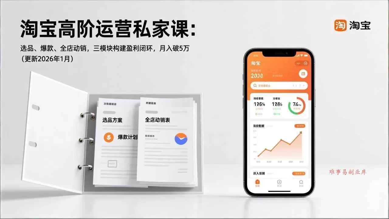 （17280期）淘宝高阶运营私家课：选品、爆款、全店动销，三模块构建盈利闭环，月入破5万（更新26年1月）-难事易副业库