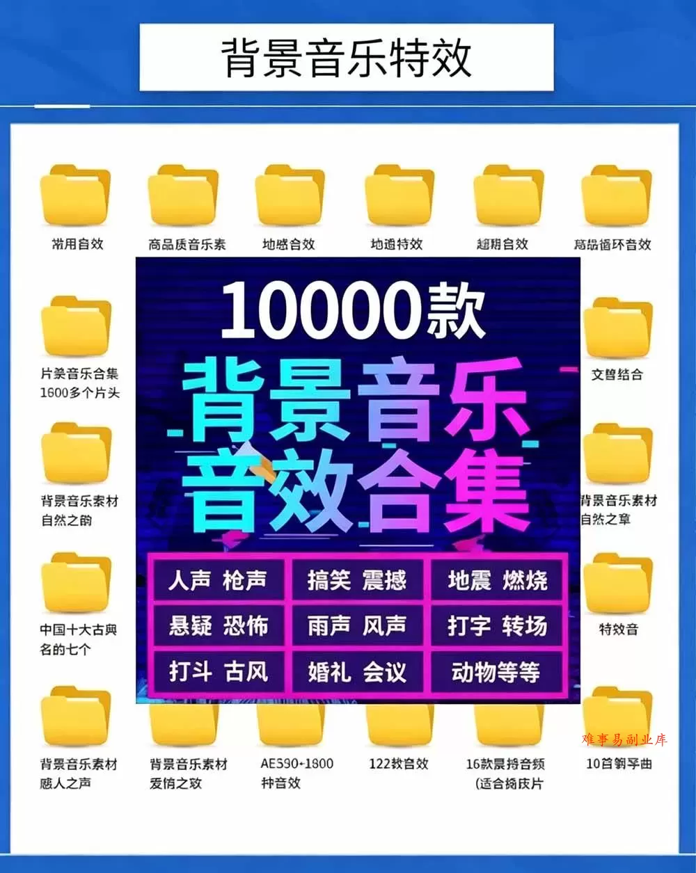 （19444期）宝藏级音效素材包！10000+款背景音乐音效素材合集，自然片头婚礼会议常用音效包，分类清晰