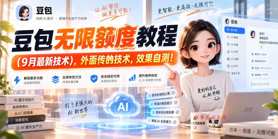 豆包无限额度教程（9月最新技术），外面传的技术，效果自测！-难事易副业库
