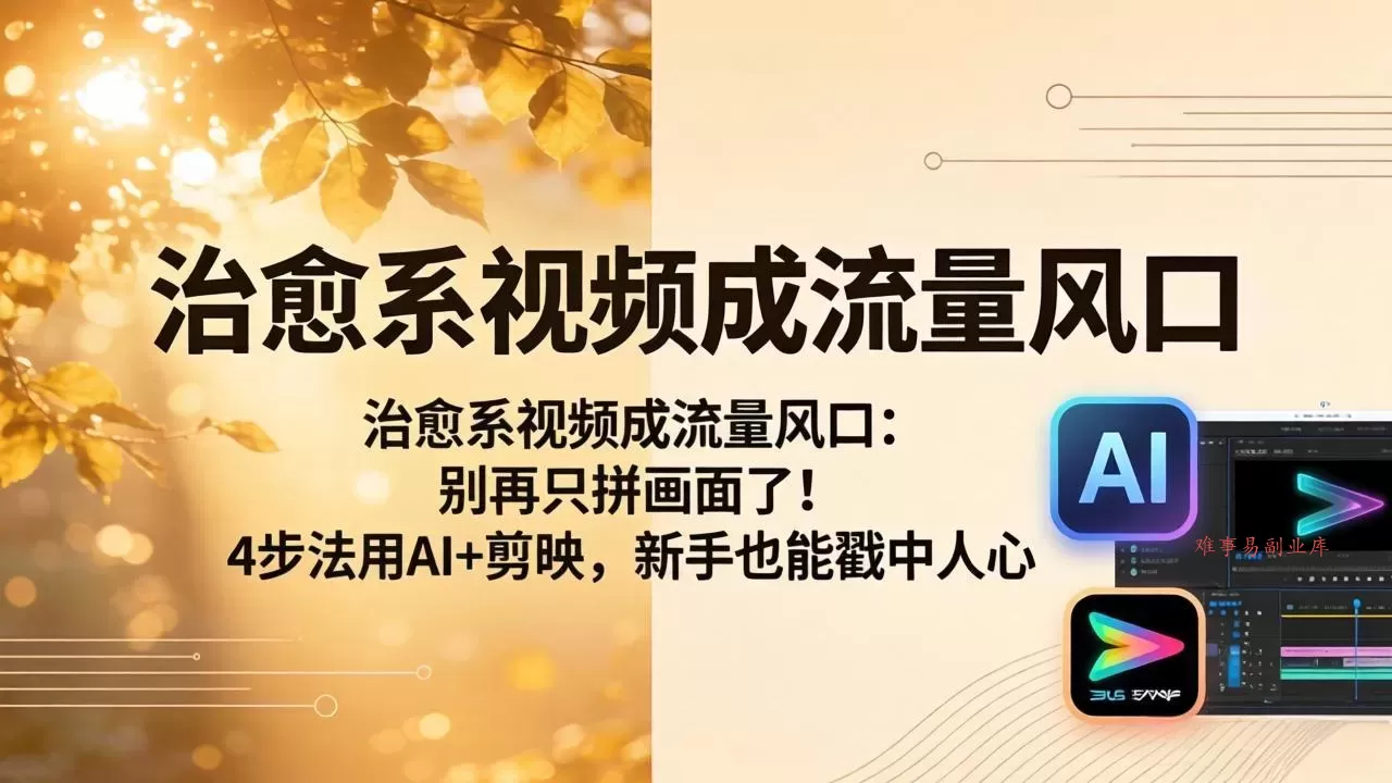 治愈系视频成流量风口：别再只拼画面了！4步法用AI+剪映，新手也能戳中人心-难事易副业库