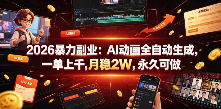2026暴力副业:AI动画全自动生成,一单上千,月稳2W,永久可做【揭秘】 2026暴力副业:AI动画全自动生成,一单上千,月稳2W,永久可做【揭秘】