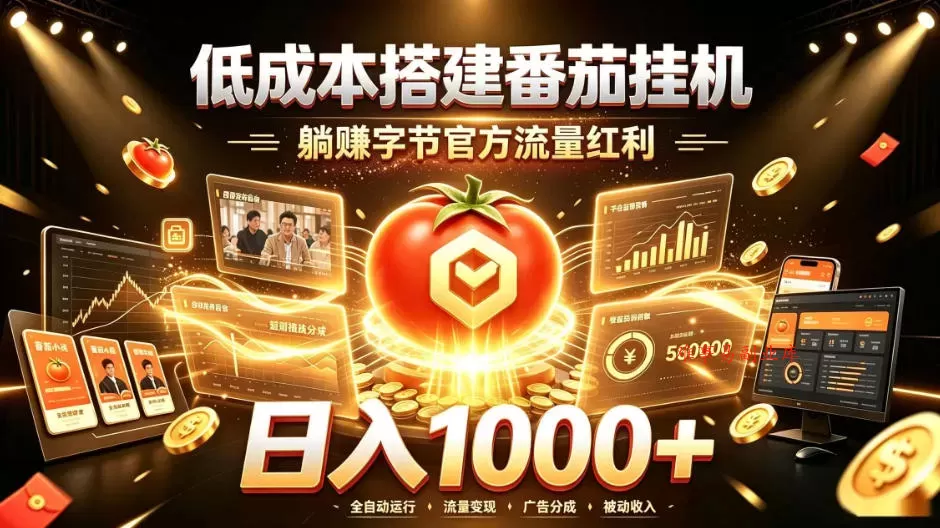低成本搭建番茄挂G，躺賺字节官方流量红利，日入1k+，全程傻瓜式落地【揭秘】-难事易副业库