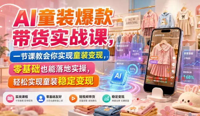 AI童装爆款带货实战课，一节课教会你实现童装变现，零基础也能落地实操-难事易副业库