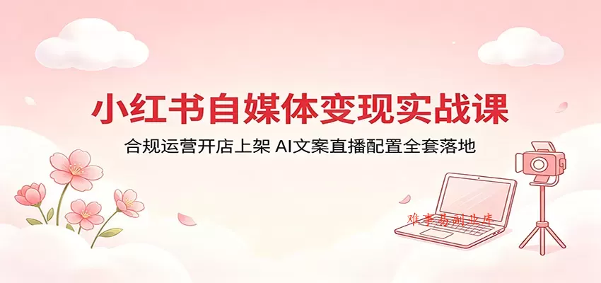 小红书自媒体变现实战课：合规运营开店上架，AI文案直播配置全套落地-难事易副业库