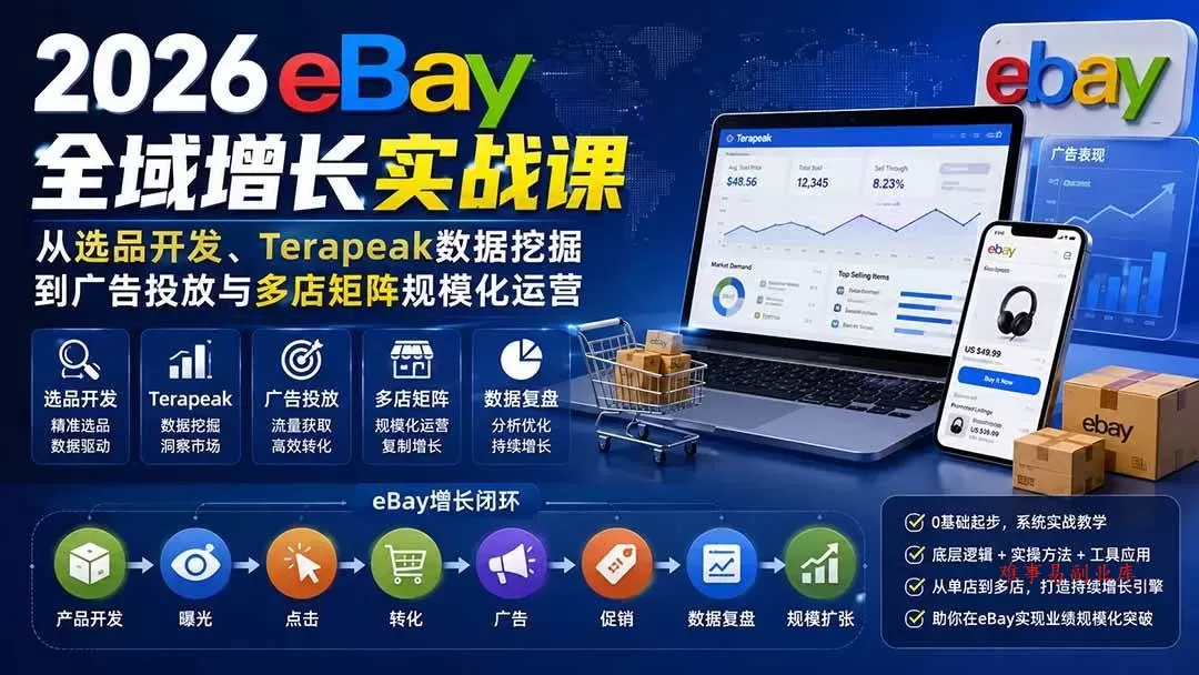 （20023期）2026-Vincent eBay全域增长实战课-无水印：从选品开发、Terapeak数据挖掘到广告投放与多店矩阵规模化运营