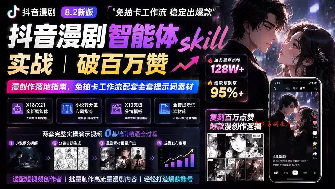（19688期）抖音漫剧智能体skill实战｜破百万赞漫创作落地指南，免抽卡工作流配套全套提示词素材