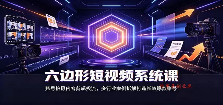 六边形短视频系统课：账号拍摄内容剪辑投流，多行业案例拆解打造长效爆款账号-难事易副业库
