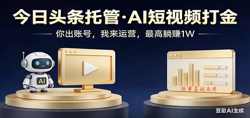 头条号AI托管，我提供作品，你提供账号，每天5分钟发布，小白躺赚3000+-难事易副业库