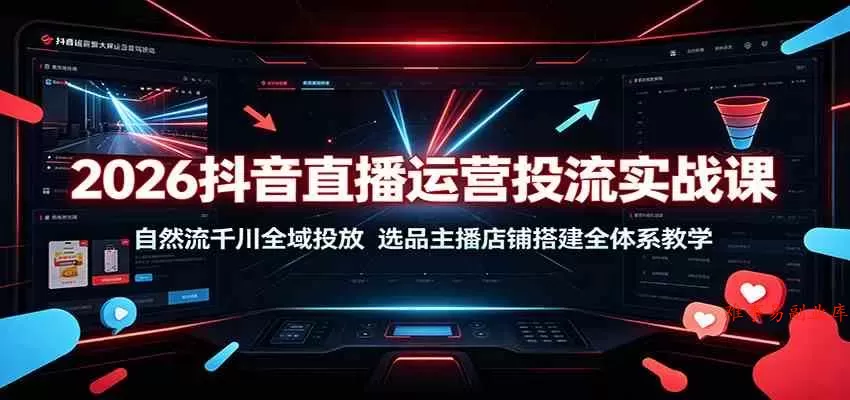 2026抖音直播运营投流实战课：自然流千川全域投放，选品主播店铺搭建全体系教学-难事易副业库
