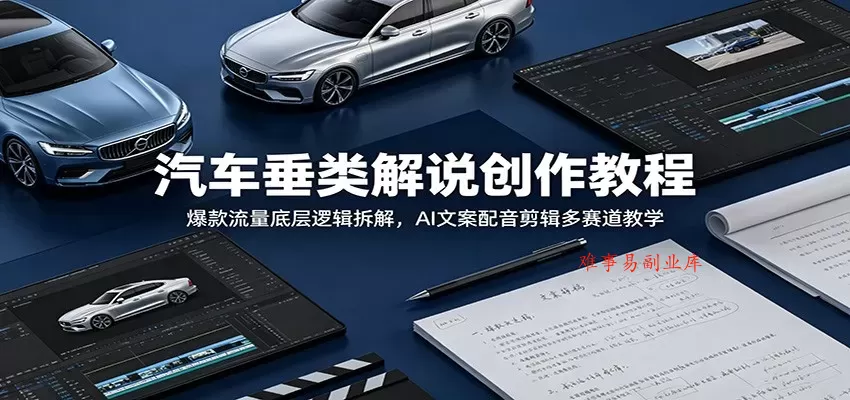 汽车垂类解说创作教程：爆款流量底层逻辑拆解，AI文案配音剪辑多赛道教学-难事易副业库