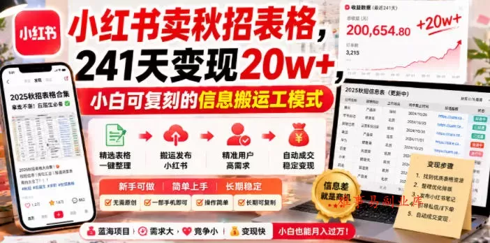 小红书卖秋招表格,241天变现20w+,小白可复刻的信息搬运工模式 小红书卖秋招表格,241天变现20w+,小白可复刻的信息搬运工模式