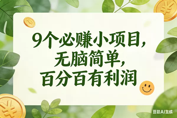 (16999期)9个必赚小项目,无脑简单,百分百有利润,副业首选,日入300+-难事易副业库