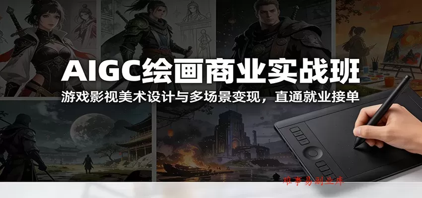 AIGC绘画商业实战班：游戏影视美术设计与多场景变现，直通就业接单-难事易副业库