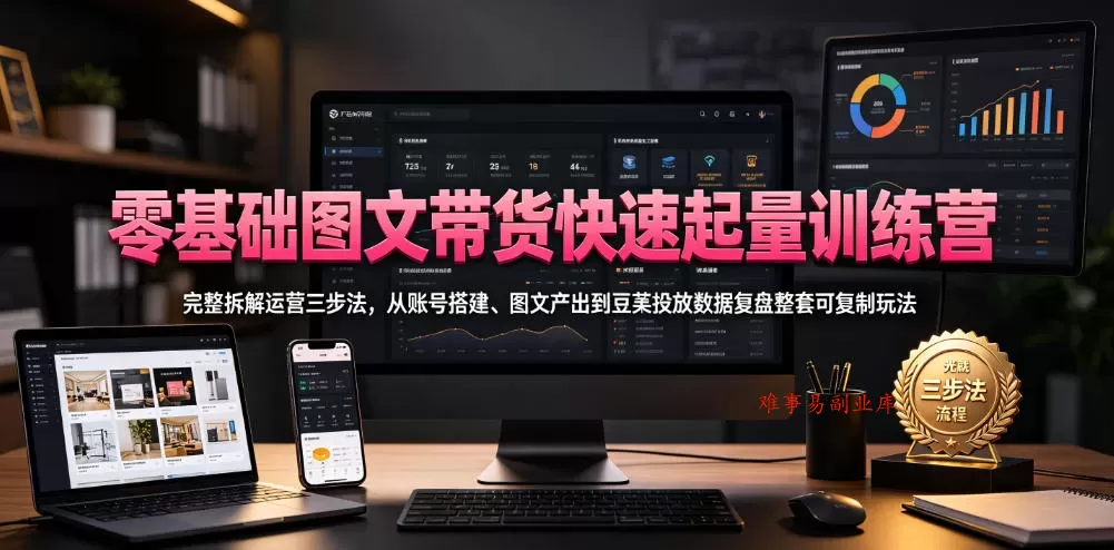 零基础图文带货快速起量训练营,完整拆解运营三步法,从账号搭建、图文产出到豆荚投放数据复盘整套可复制玩法 零基础图文带货快速起量训练营,完整拆解运营三步法,从账号搭建、图文产出到豆荚投放数据复盘整套可复制玩法