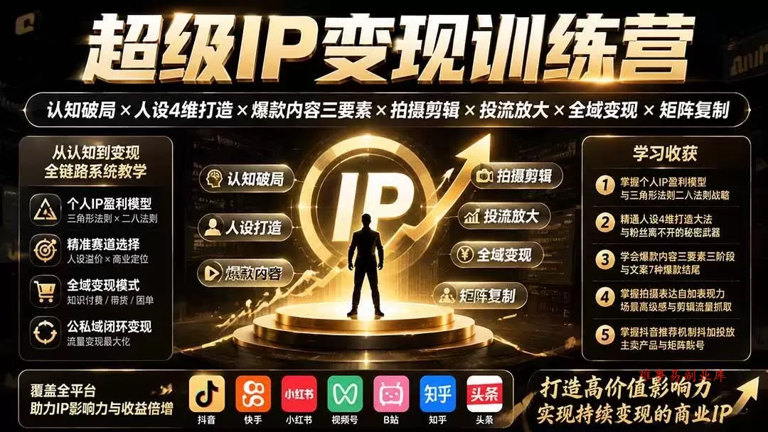 （19692期）超级IP变现训练营：认知破局×人设4维打造×爆款内容三要素×拍摄剪辑×投流放大×全域变现×矩阵复制-难事易副业库
