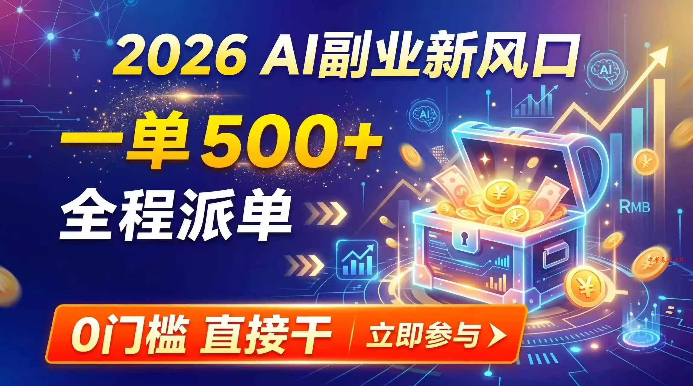 【2026】AI副业新风口，一单500+，全程派单，0门槛直接干-难事易副业库