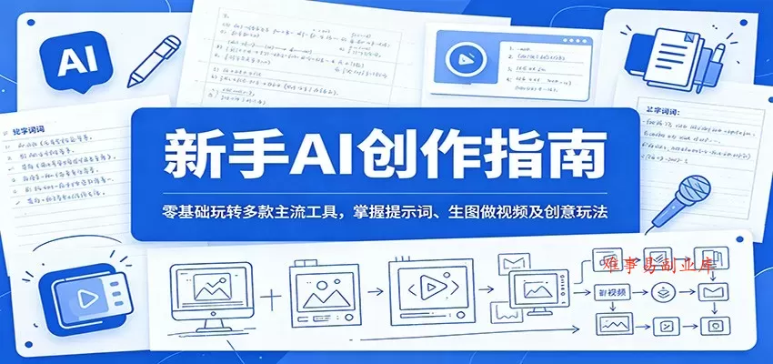 新手AI创作指南：零基础玩转多款主流工具，掌握提示词、生图做视频及创意玩法-难事易副业库