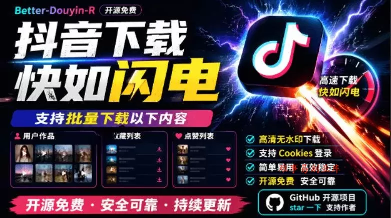 （19149期）别再乱找了！抖音下载快如闪电，支持批量下载用户作品收藏列表和点赞列表，开源免费Better-douyin-R-难事易副业库