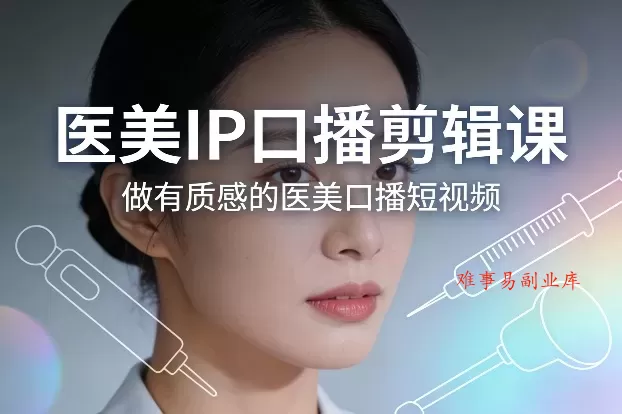医美IP口播剪辑课，做有质感的医美口播短视频-难事易副业库
