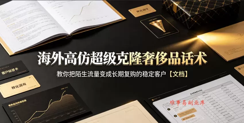 海外高仿超级克隆奢侈品话术，教你把陌生流量变成长期复购的稳定客户【文档】-难事易副业库