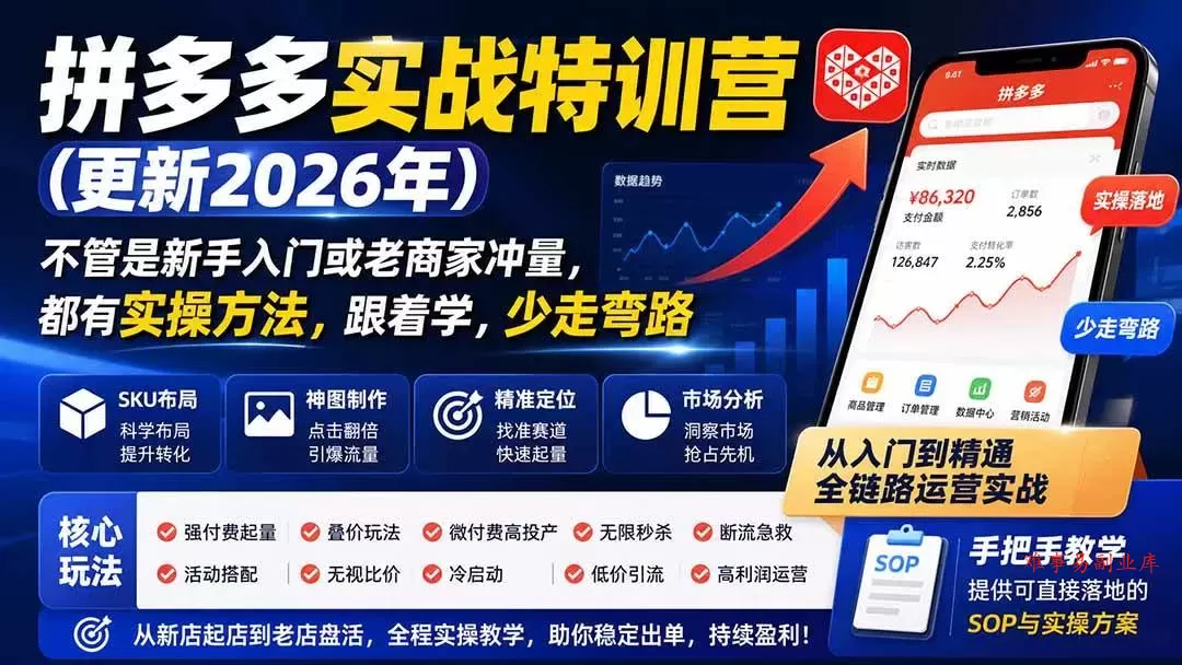 （20158期）拼多多实战特训营(更新26年0831)：不管是新手入门或老商家冲量，都有实操方法，跟着学，少走弯路