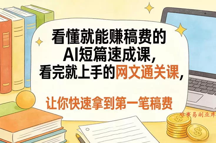 看懂就能賺稿费的AI短篇速成课，看完就上手的网文通关课，让你快速拿到第一笔稿费（更新4月）-难事易副业库