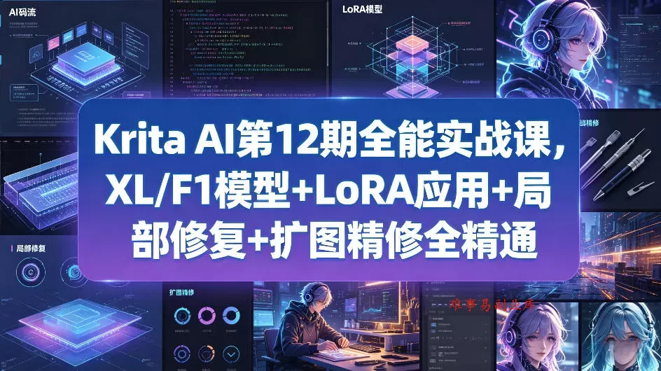 Krita AI第12期全能实战课,XL/F1模型+LoRA应用+局部修复+扩图精修全精通 Krita AI第12期全能实战课,XL/F1模型+LoRA应用+局部修复+扩图精修全精通