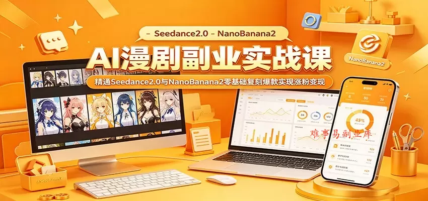 AI漫剧副业实战课：精通Seedance2.0与NanoBanana2零基础复刻爆款实现涨粉变现-难事易副业库