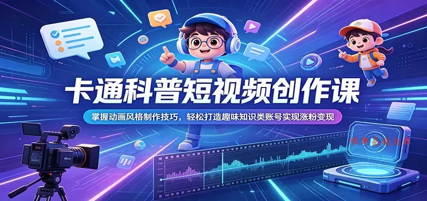 卡通科普短视频创作课：掌握动画风格制作技巧，轻松打造趣味知识类账号实现涨粉变现-难事易副业库
