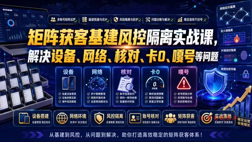 矩阵获客基建风控隔离实战课，解决设备、网络、核对、卡0、嘎号等问题-难事易副业库