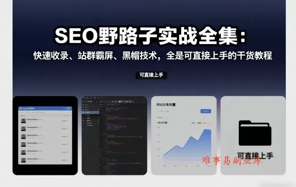 SEO野路子实战全集：快速收录、站群霸屏、黑帽技术，全是可直接上手的干货教程-难事易副业库