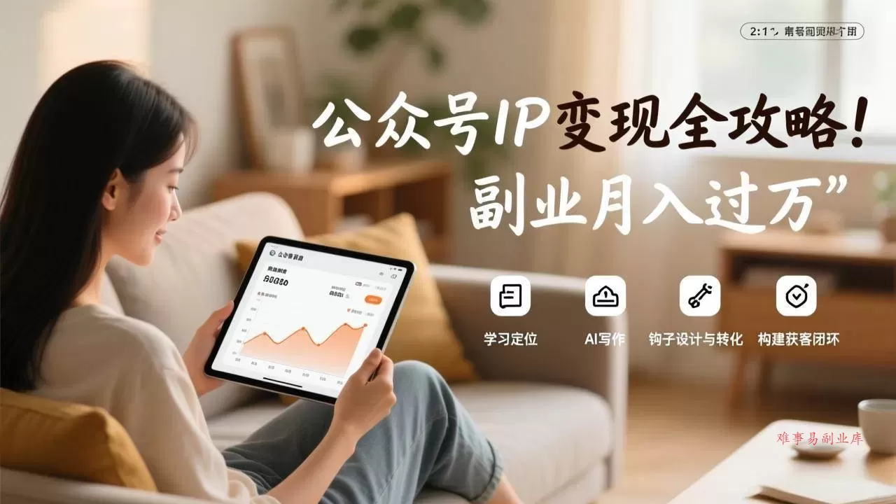 （17275期）公众号IP变现全攻略，学习定位、AI写作、钩子设计与转化，构建获客闭环，副业月入过万-难事易副业库