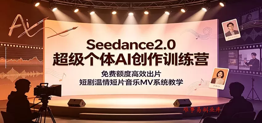 Seedance2.0超级个体AI创作训练营:免费额度高效出片,短剧温情短片音乐MV系统教学 Seedance2.0超级个体AI创作训练营:免费额度高效出片,短剧温情短片音乐MV系统教学