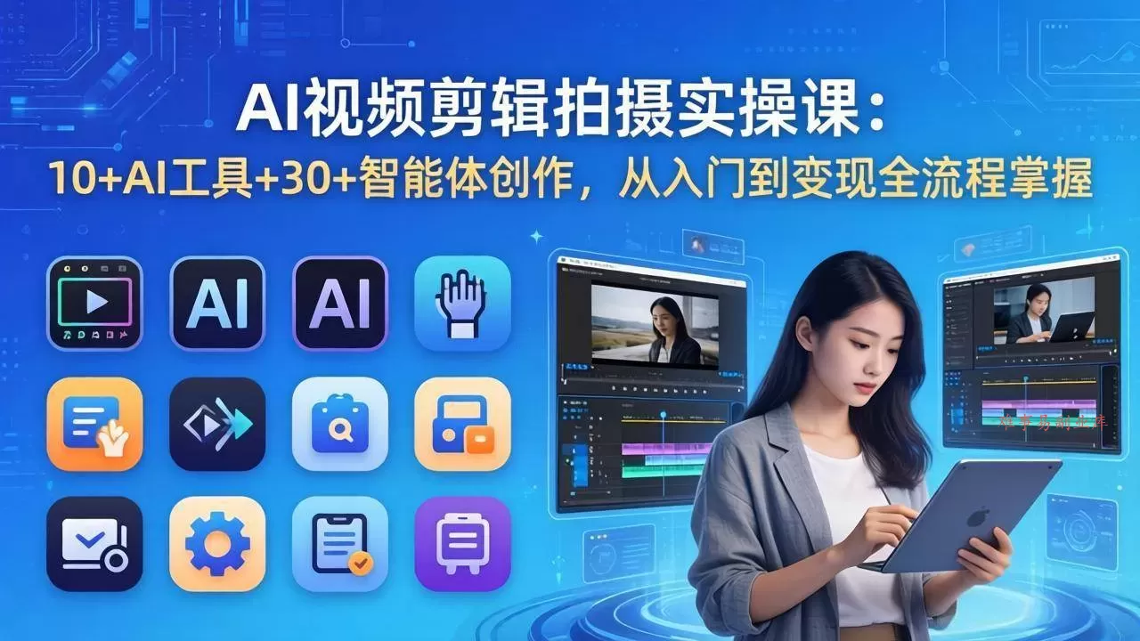 （17818期）AI 视频剪辑拍摄实操课：10+AI工具+30+智能体创作，从入门到变现全流程掌握-难事易副业库