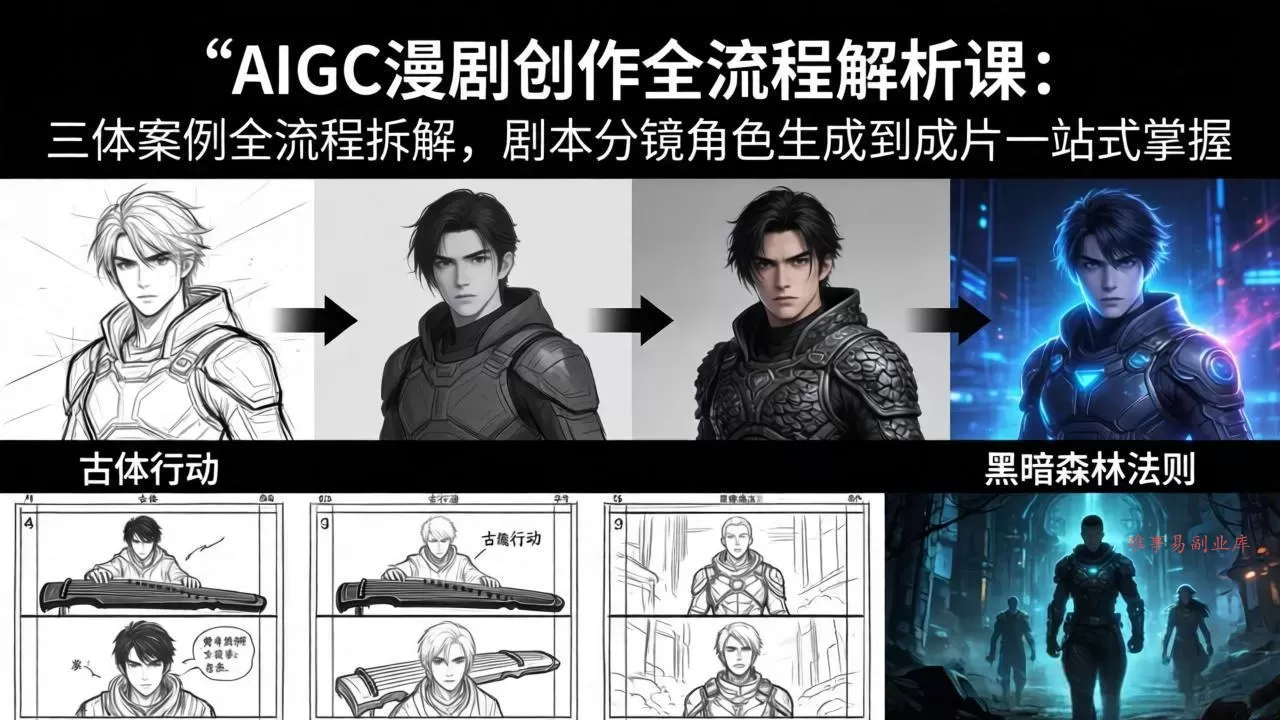 AIGC漫剧创作全流程解析课：三体案例全流程拆解，剧本分镜角色生成到成片一站式掌握-难事易副业库
