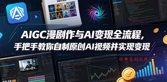 AIGC漫剧创作与AI变现全流程，手把手教你自制原创AI视频并实现变现-难事易副业库