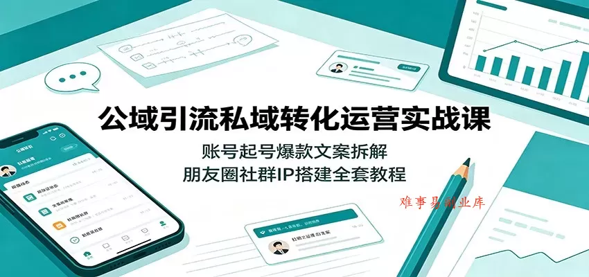 公域引流私域转化运营实战课：账号起号爆款文案拆解，朋友圈社群IP搭建全套教程-难事易副业库